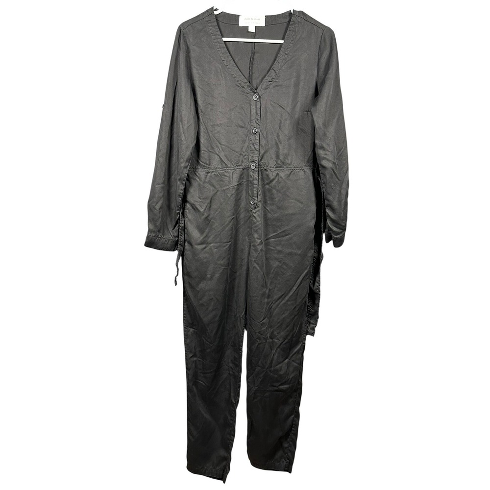 Cloth & Stone Black Tencel Lyocell Long Sleeve Belted Jumpsuit Small